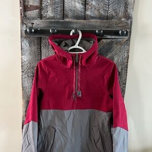 Women's Empyre Half Zipper Jacket w/Hood Burgundy & Grey - Size Small